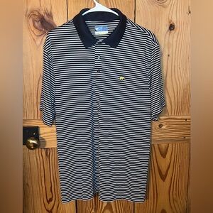 Jack Nicklaus Navy and White Striped Polo Shirt with Logo - Large